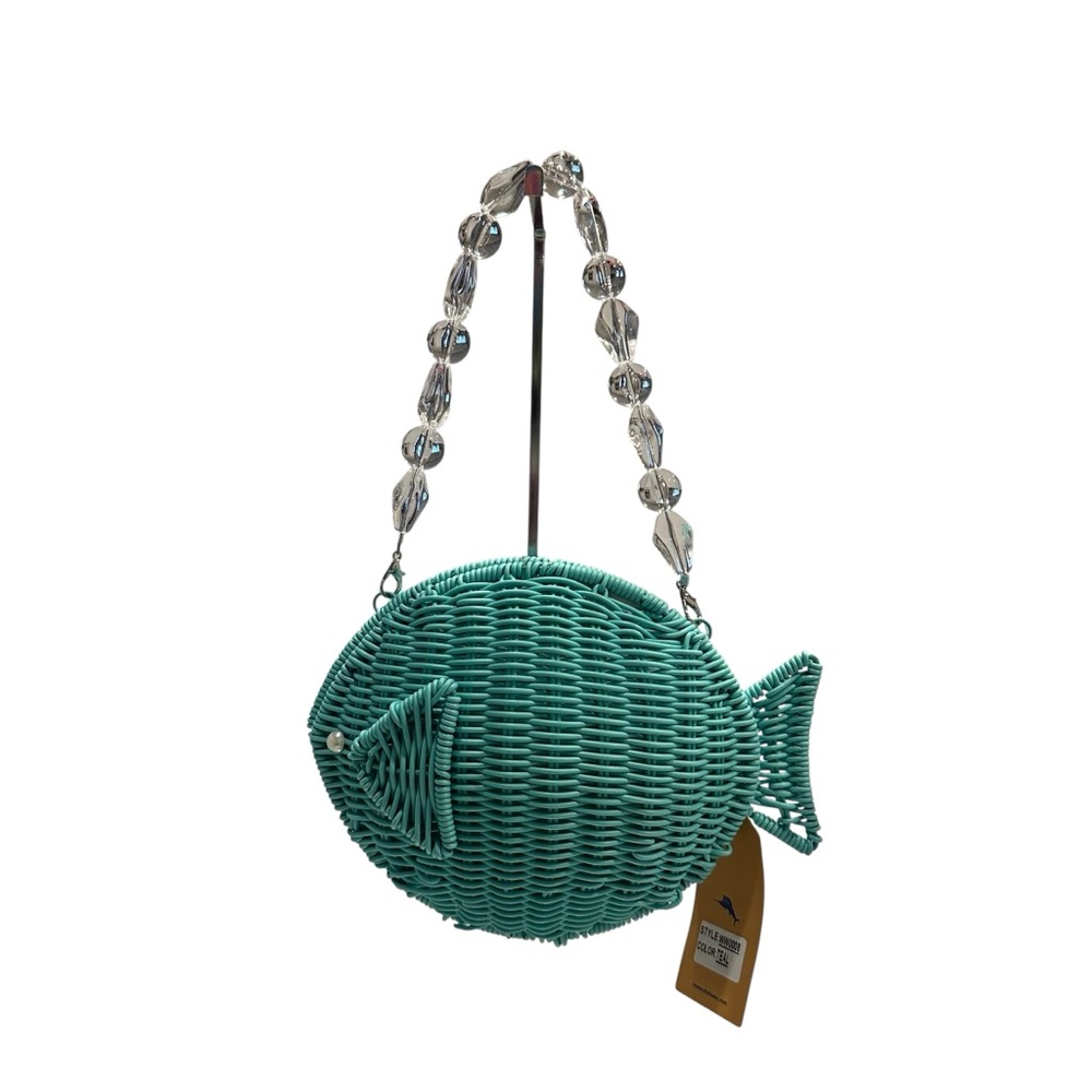 NWT Tommy Bahama Aqua Fish-Shaped Woven Handbag